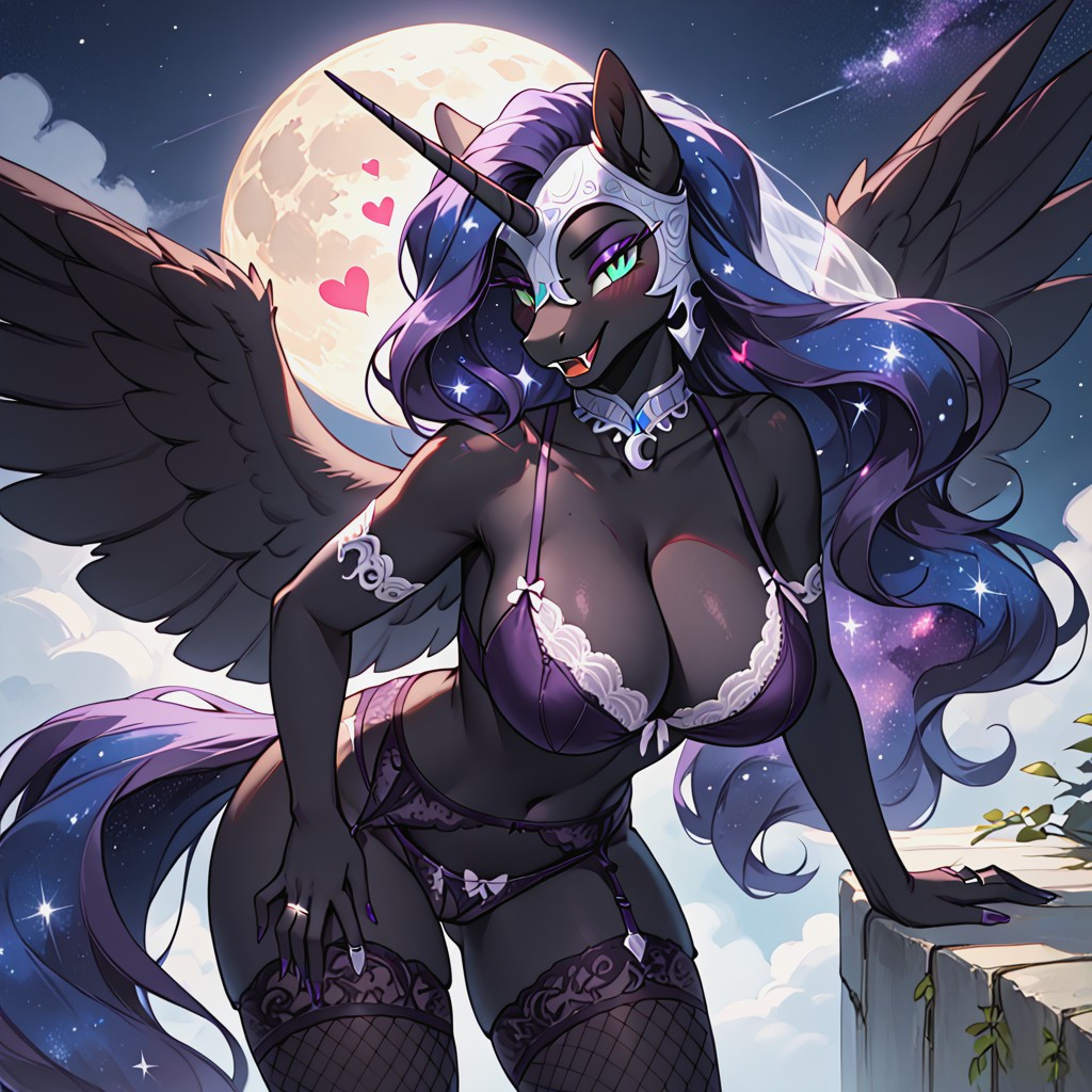 Cosmic Hair And Tail, Dark Purple Bandeau, Fishnets Furry AI Porn