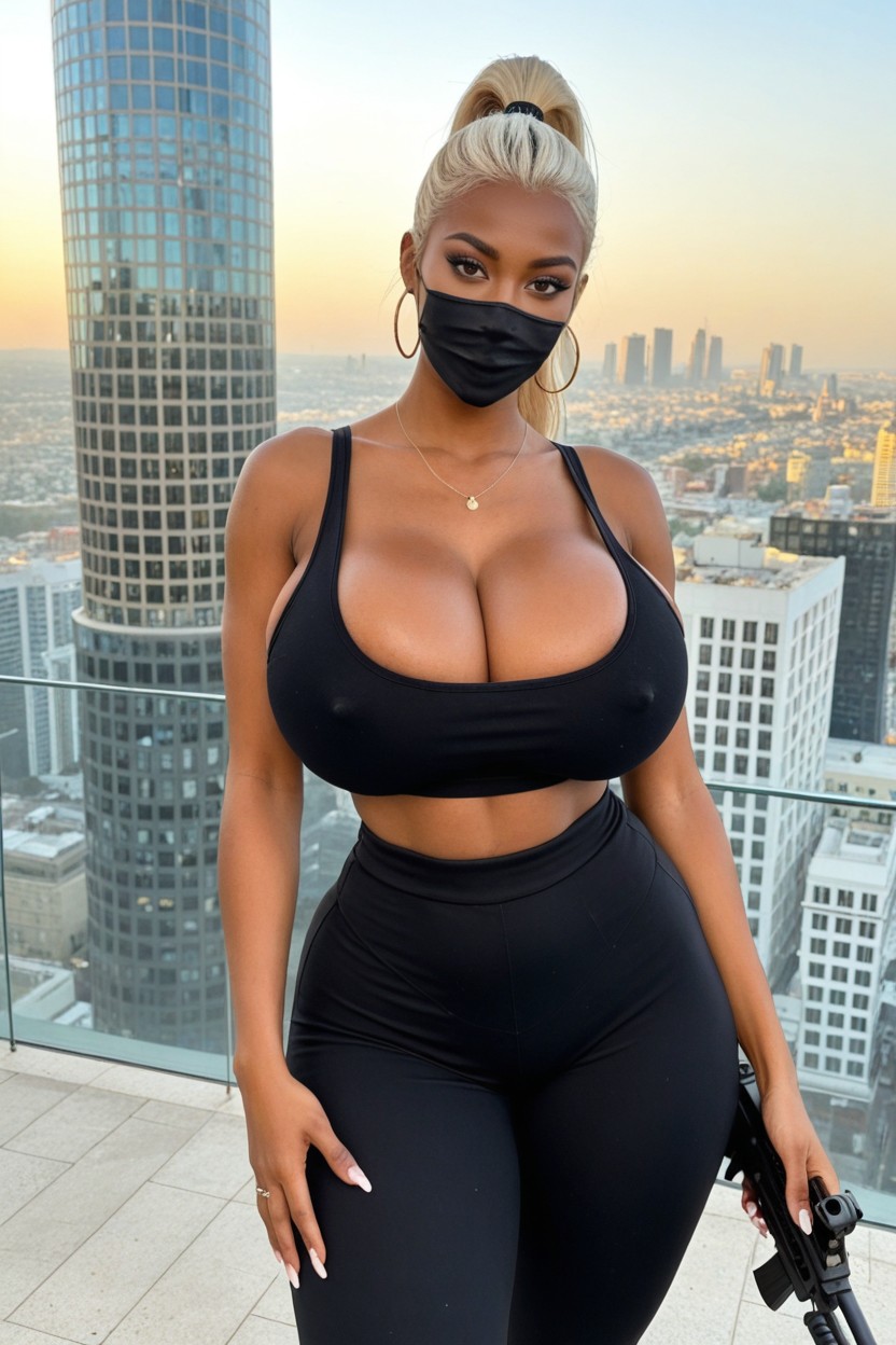 Deep Brown Skin, Shiny Skin, Wears Black Mask AI Porn