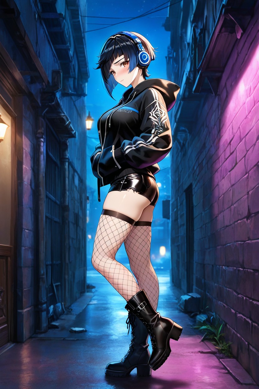 Pixie Cut, Headphones, Tomboy Hentai AI Porn