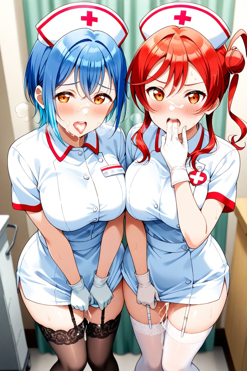 Mouth Pinch, Fingers In Mouth, Blue Hair Hentai AI Porn