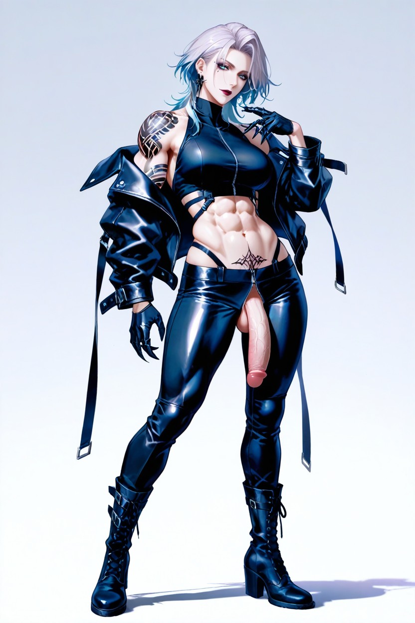 Scornful Eyes, Standing, Backless Black Leather Gloves Hentai AI Porn