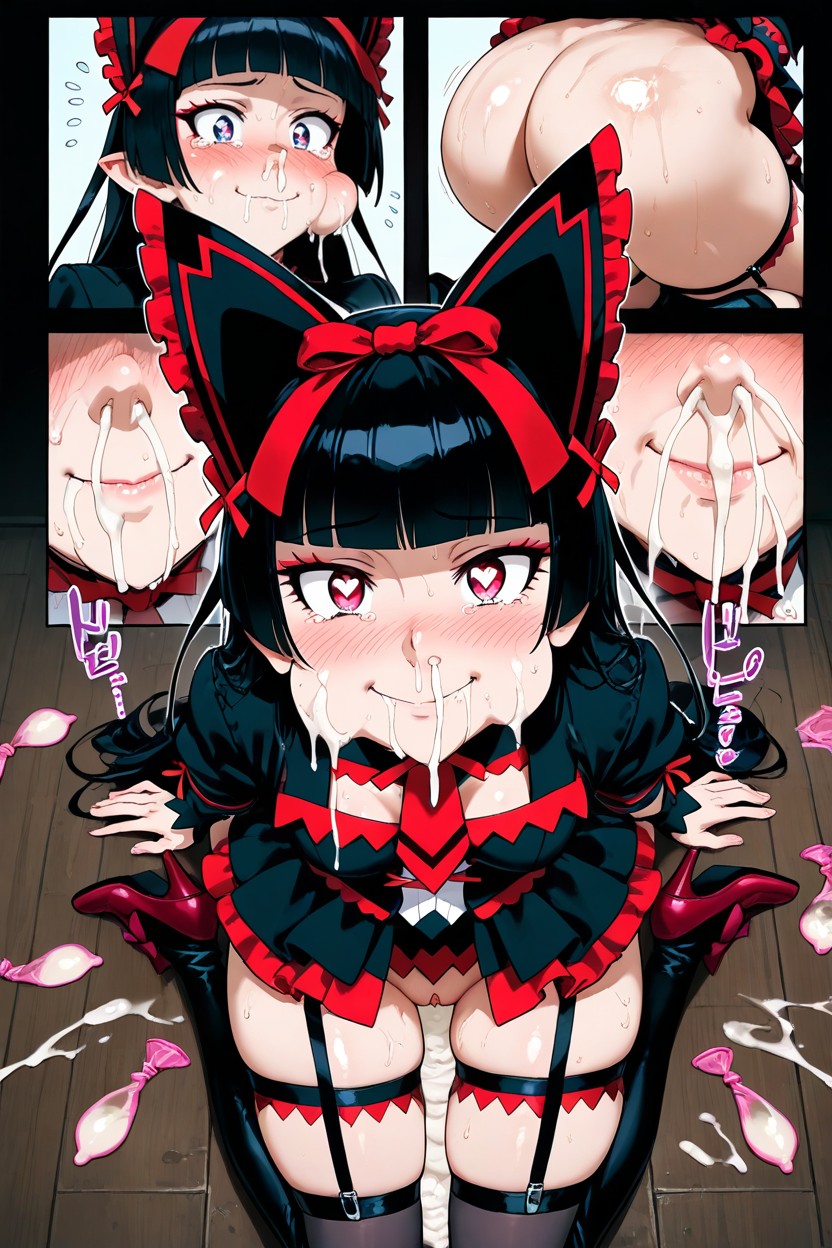 Used Condoms Around, Cum Coming From Nose, Frilled Dress Hentai AI Porn