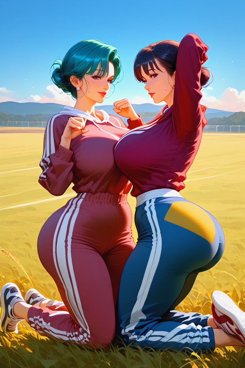 Hands In Butt, Sport Clothes, Two Woman MILF AI Porn