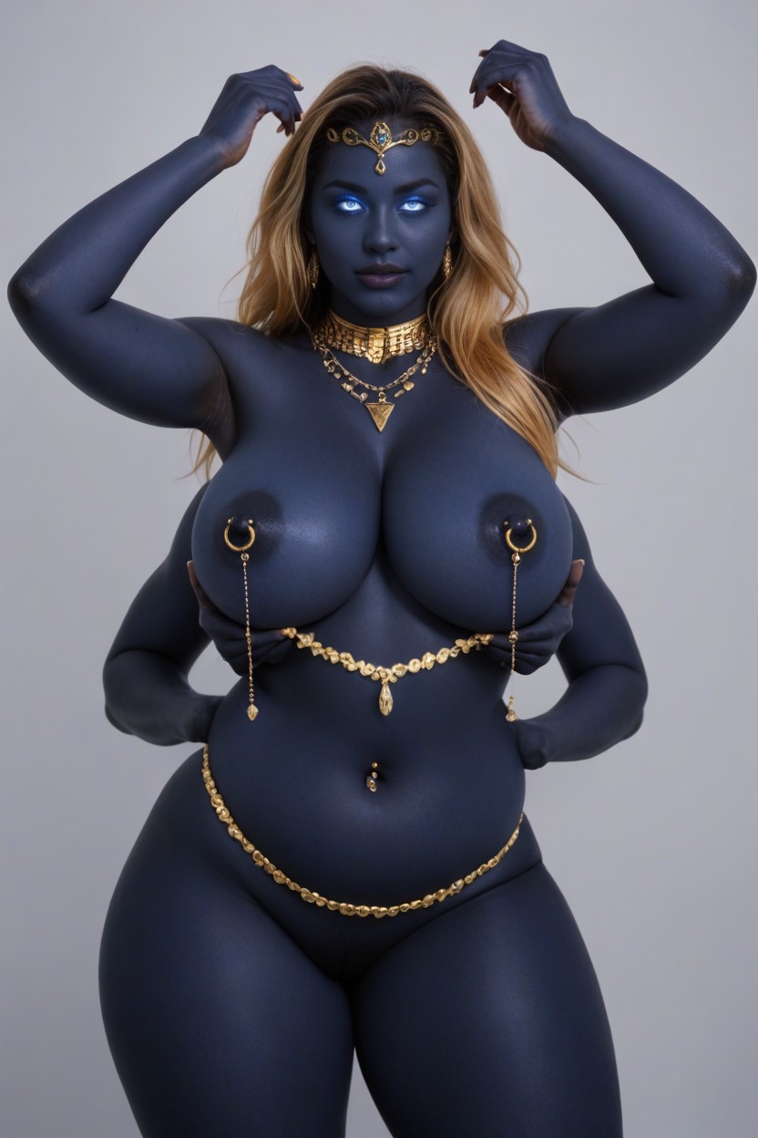 Dark Blue Skin, Pretty Face, Nipple Piercing AI Porn