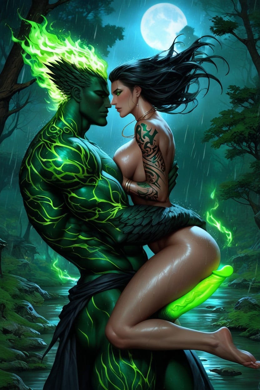 Heavy Raining, Pale Skinned Female Celtic Warrior Priestess, Natural Breasts Hentai AI Porn