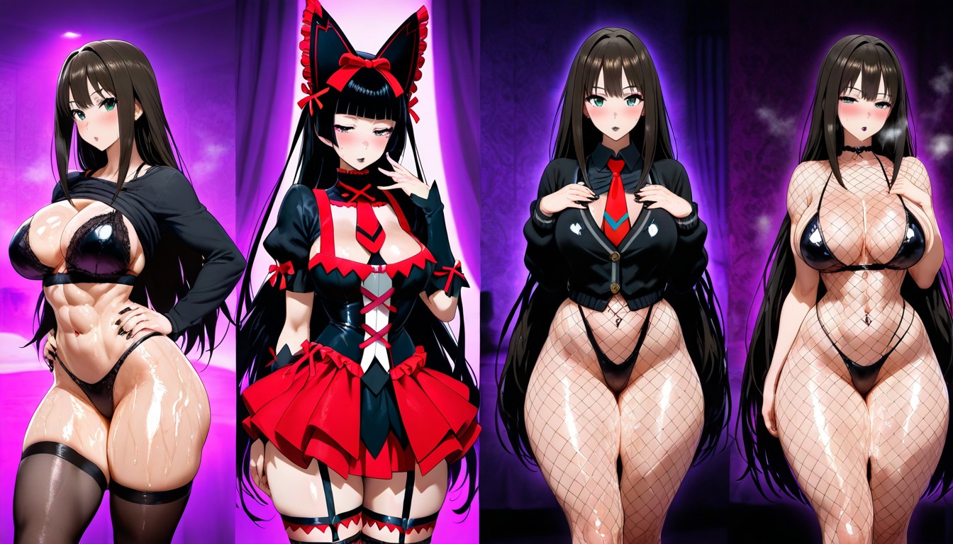 Thick Thighs, Black Eye Liner, Unbelievably Long Hair Hentai AI Porn