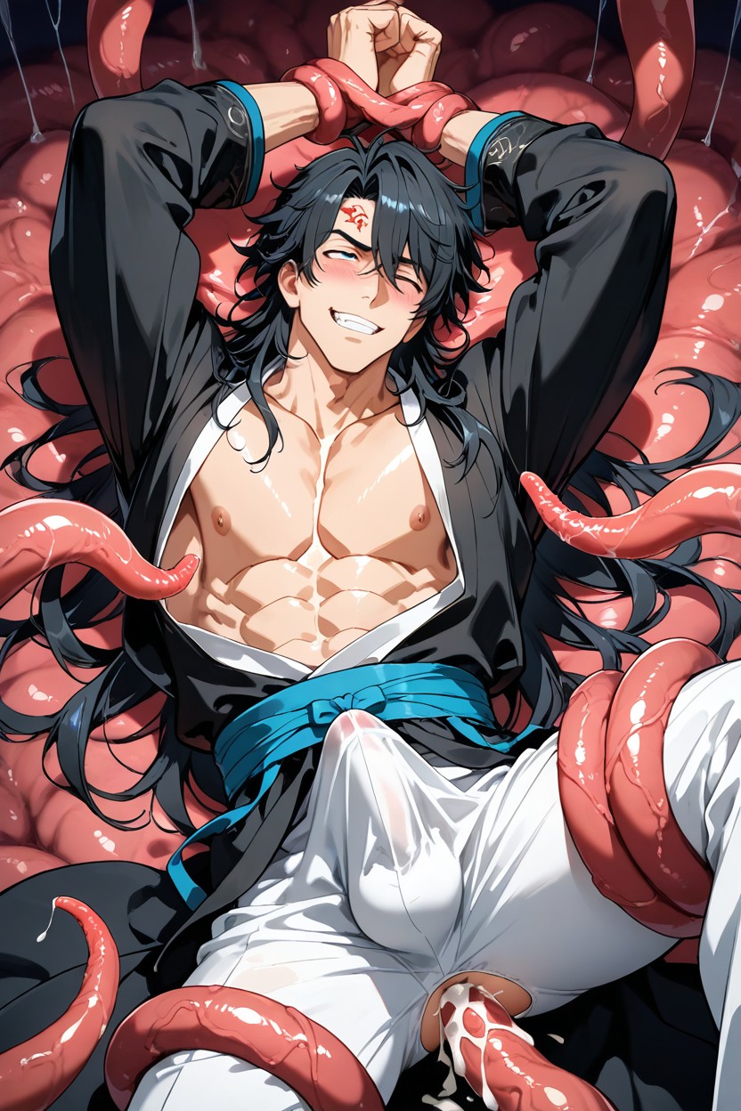 With Wide And Long Sleeves, Hair Ends Slightly Curled Up At The Ends, In Chinese Costume AI Gay Porn