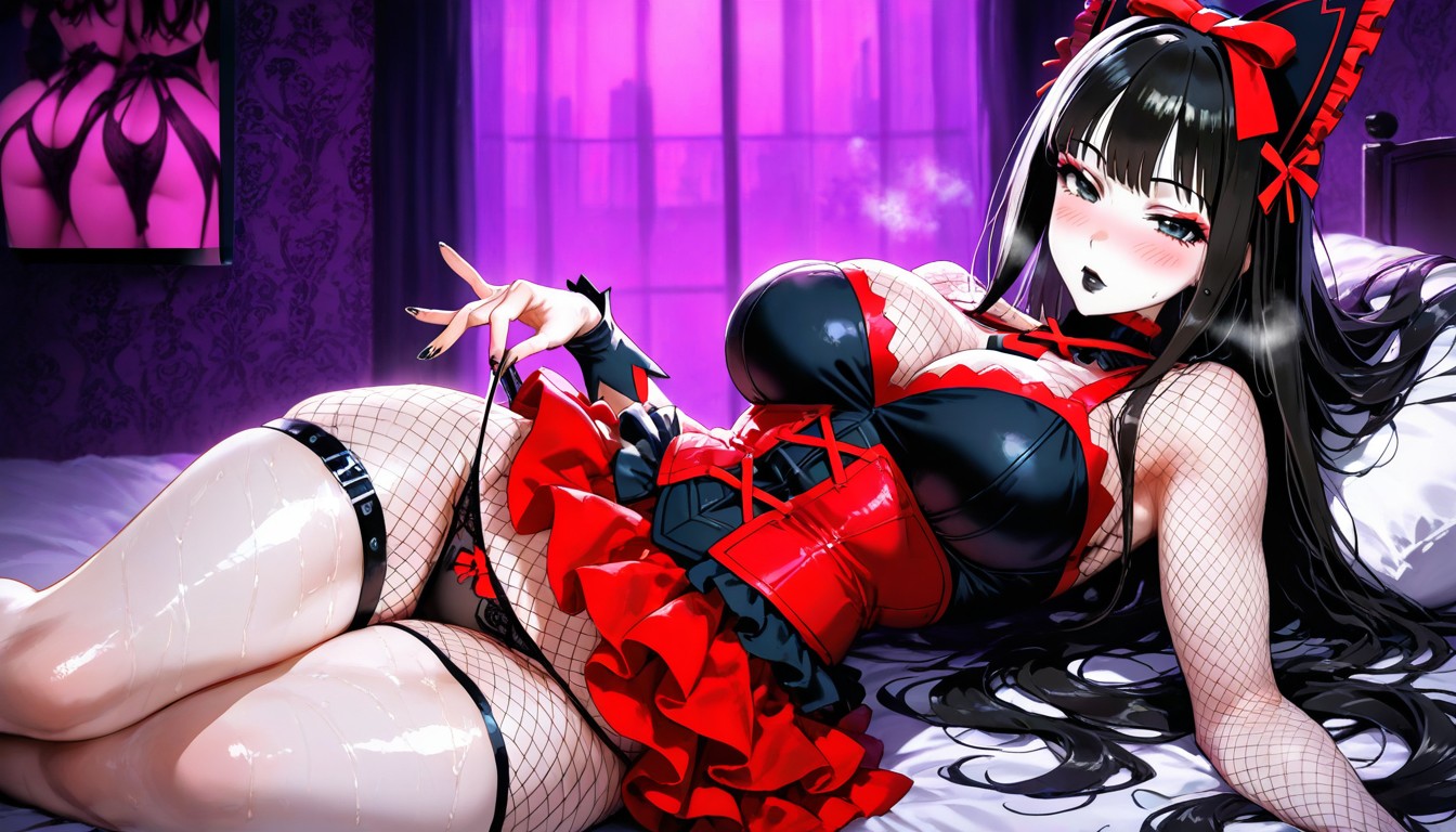 Black Eyes, Blunt Hair Ends, Dark Lighting Hentai AI Porn