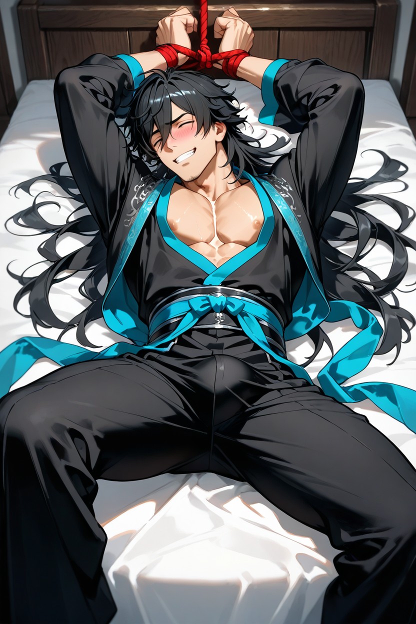 Black Long Hanfu, Black Hair, 18+ AI Gay Porn