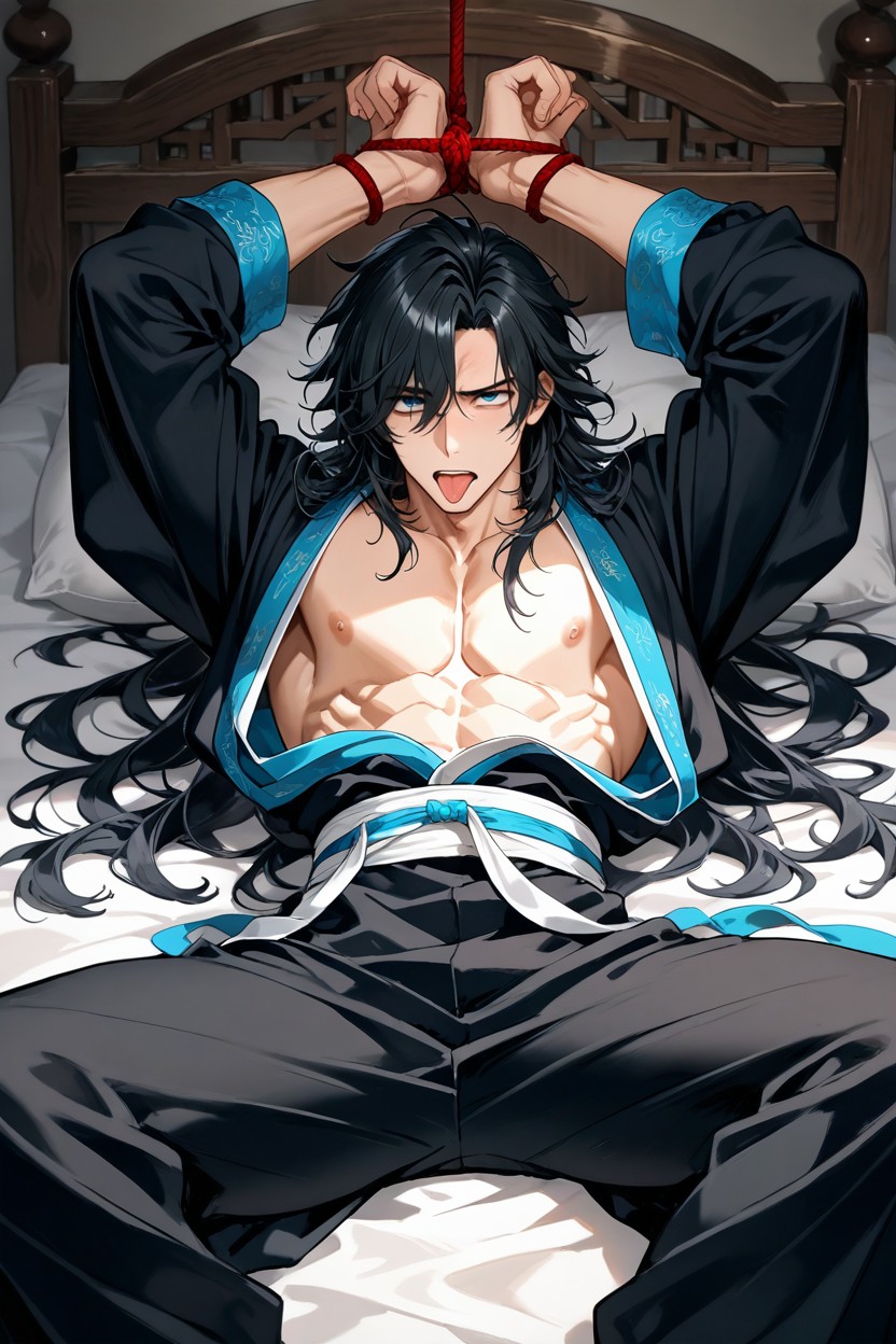 Hanfu, Black Hair, Blue Eyes AI Gay Porn