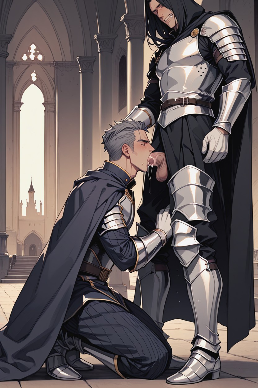 Knight Wear Armor, Giving A Blowjob To Prince, Trembling AI Gay Porn