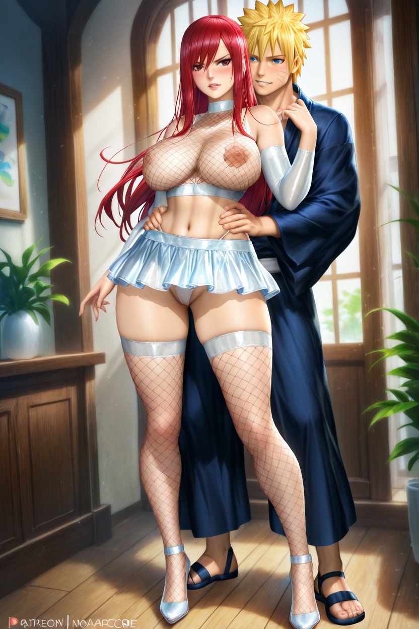 Blue Eyes, Exposed Pierced Navel, White Top Hentai AI Porn