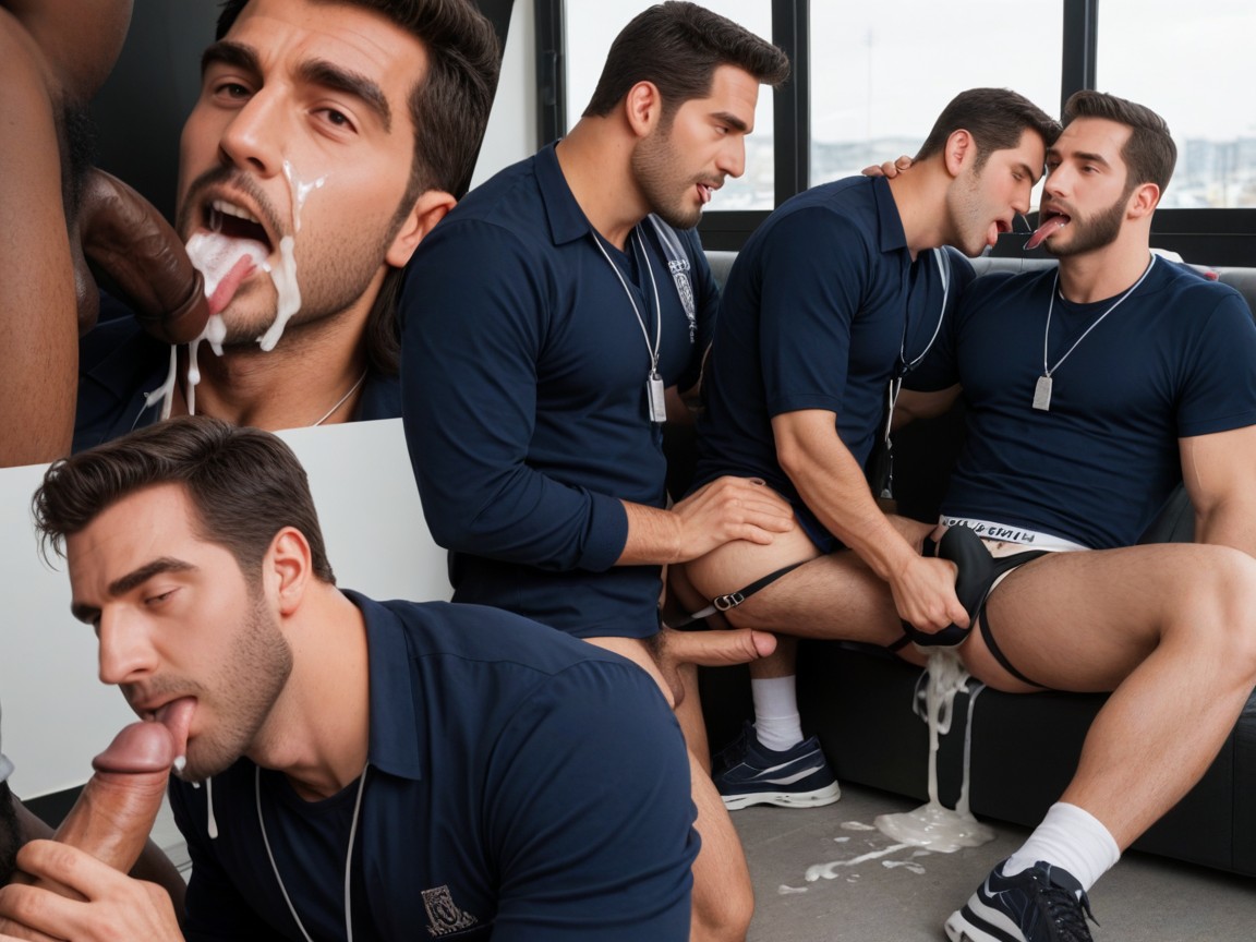 Fit Coach, Beard, All Black Men AI Gay Porn