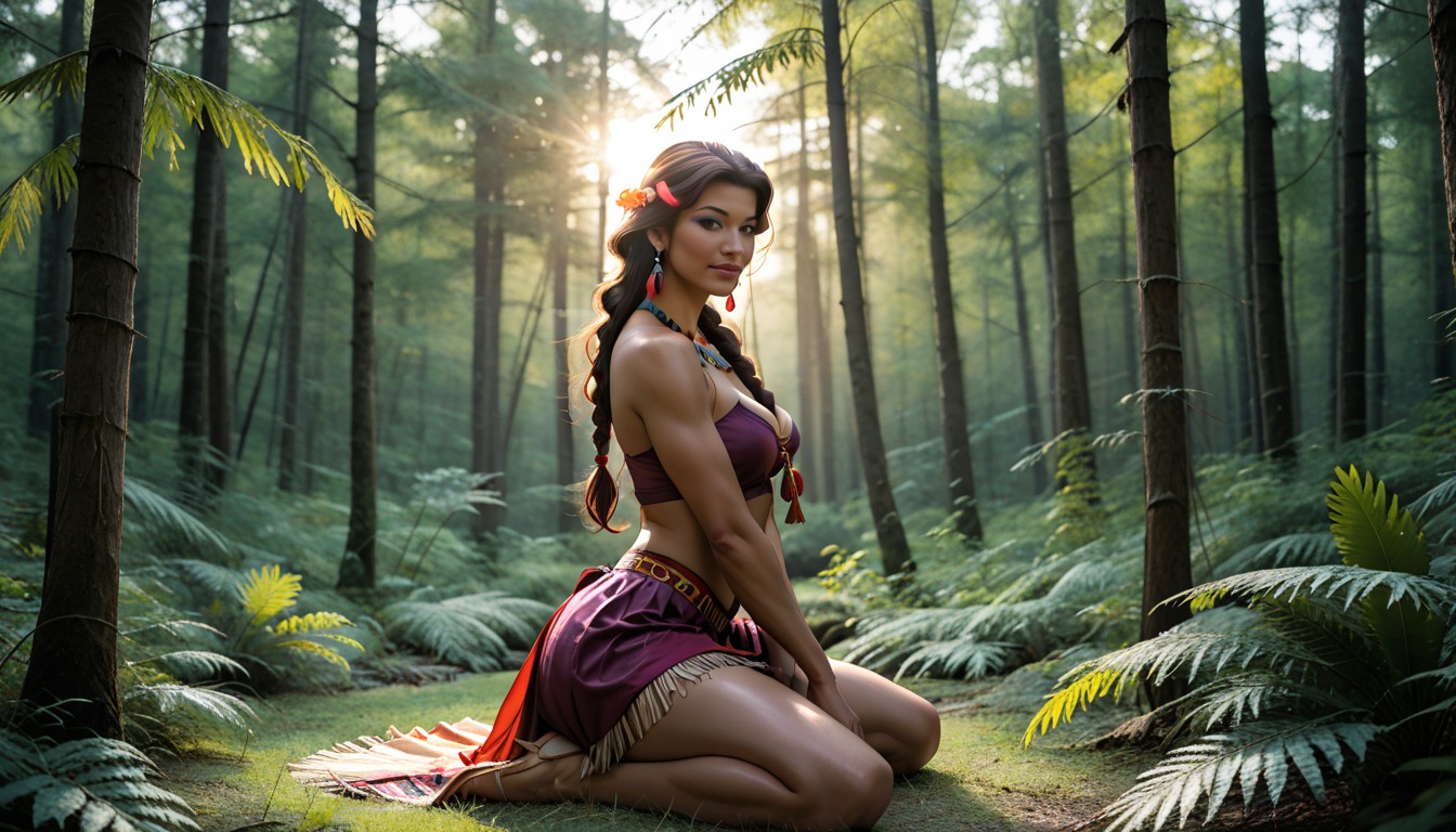 Subject Behind Ferns, Braided Hair, Rounded Ass AI Porn