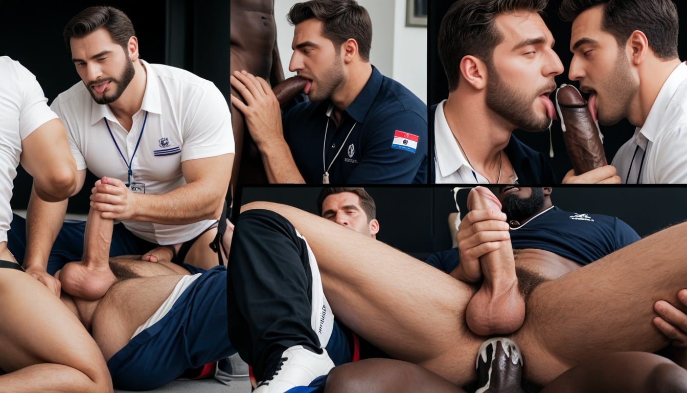 Handjob, Rough Sex, Arabic Coach Licking A Black Cock AI Gay Porn