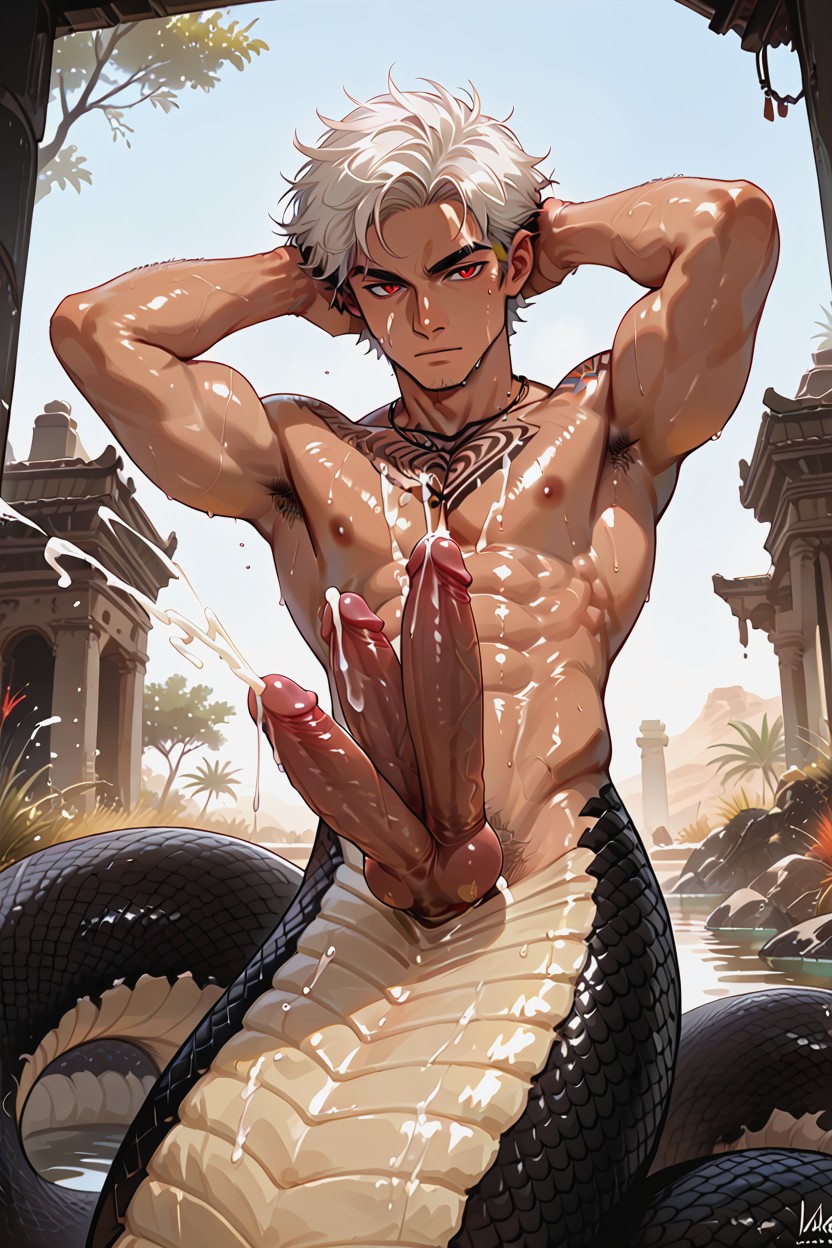 Gigantic, Large And Long Penis, Abandoned Temple Scene AI Gay Porn
