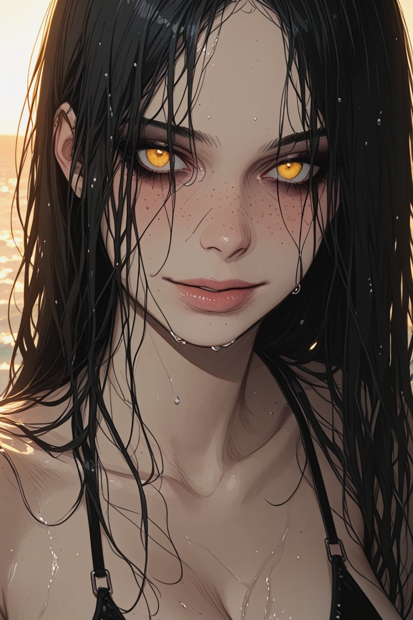 Peaceful Expression, Heavy Gaze From Under Heavy, Ocean Setting Hentai AI Porn
