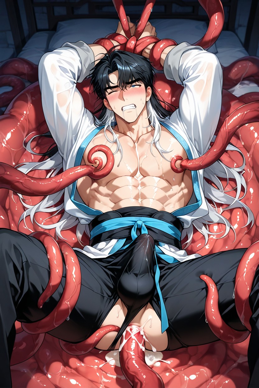 In Ancient Room, Black Long Hanfu, Slightly Messy Hair AI Gay Porn