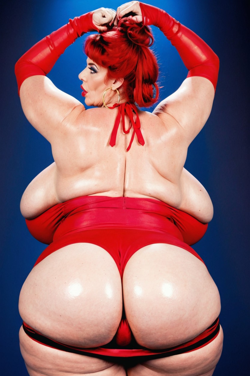 Red Gown Dress, Turtleneck, Arms Spread Shemale AI Porn