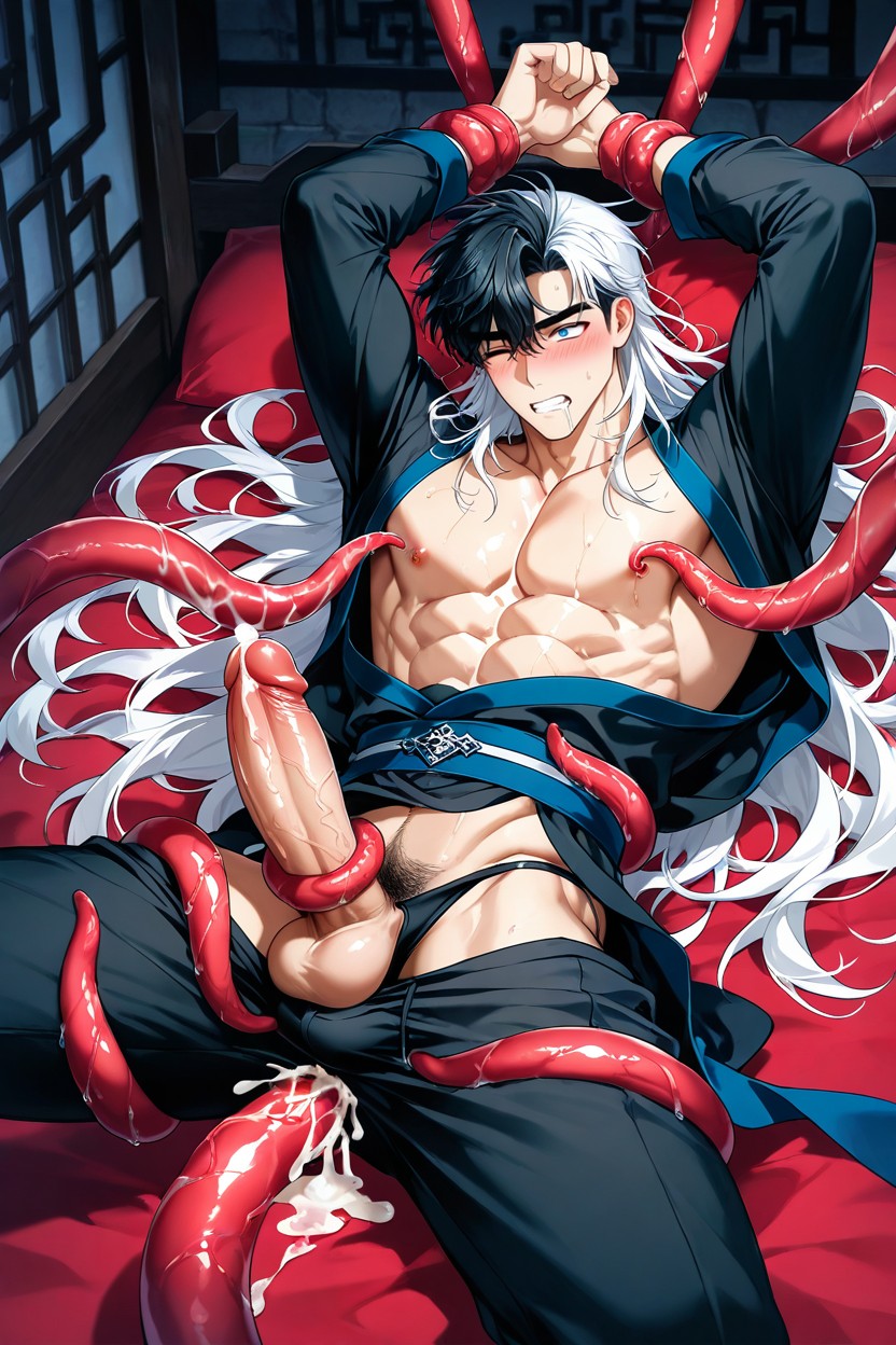 He Have Fit Body, Long Bangs Hanging Down To The Forehead, Handsome AI Gay Porn