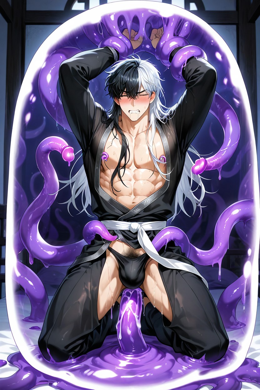 Nude, White Hair, Bangs Slightly Swept To The Sides AI Gay Porn