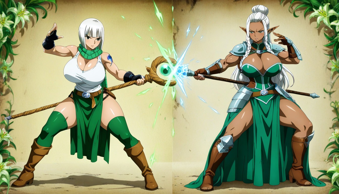 Fight Stance, Oficial Anime Style Faity Tail, Green Eyes Hentai AI Porn