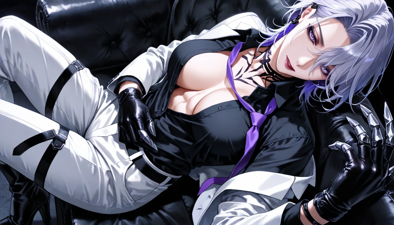 Steel Finger Claw, Oppressive, Unbuttoned White Suit Jacket Hentai AI Porn