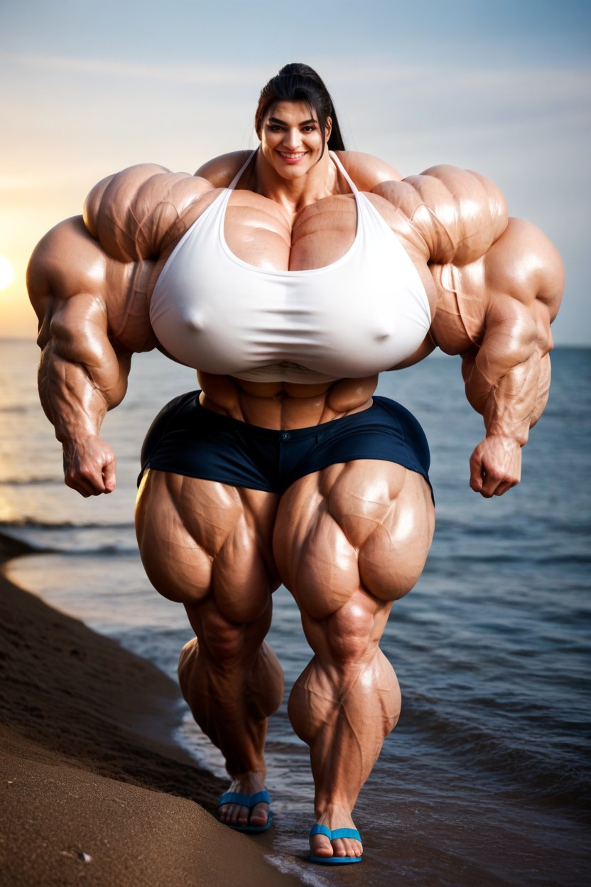 Hyper Gigantic Massive Muscle, Walking, Tank Top AI Porn