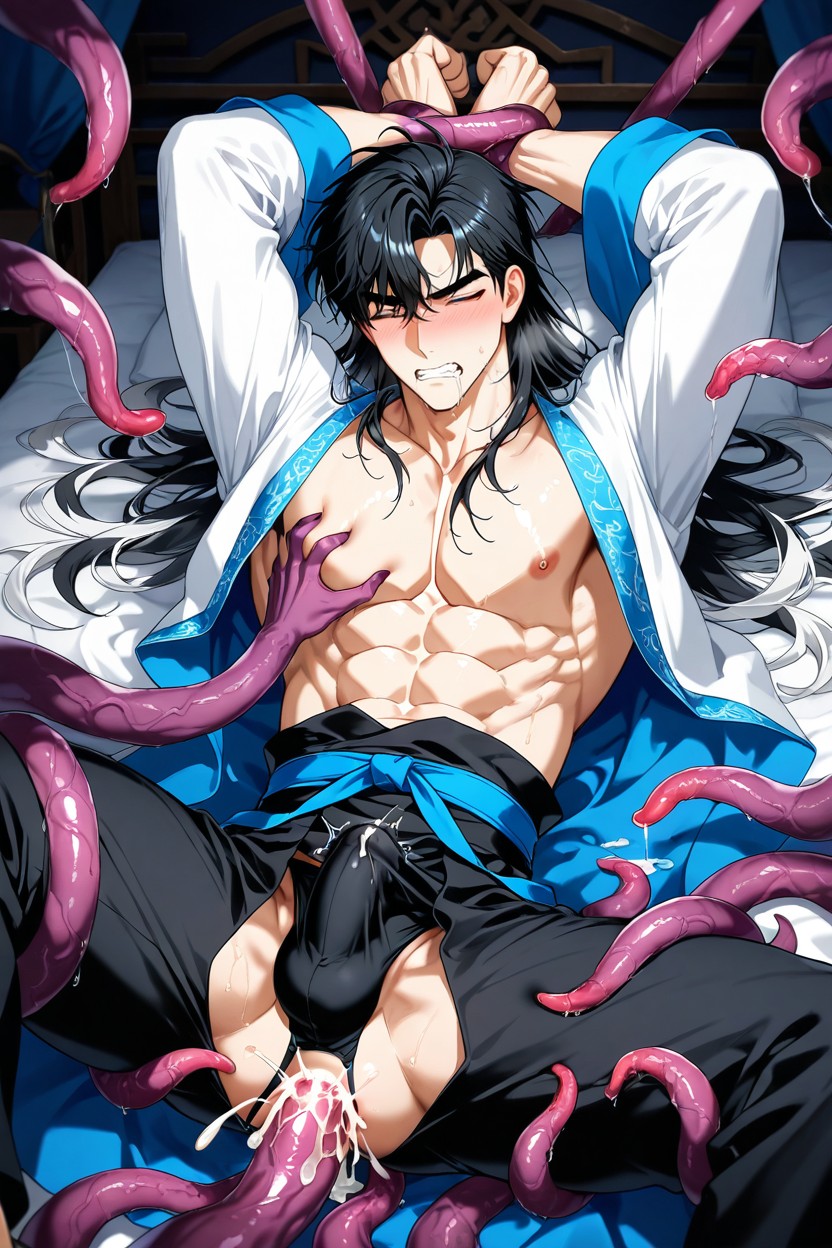 Hanfu, Masturbation Tentacles And Groping Him, Luxurious Look AI Gay Porn