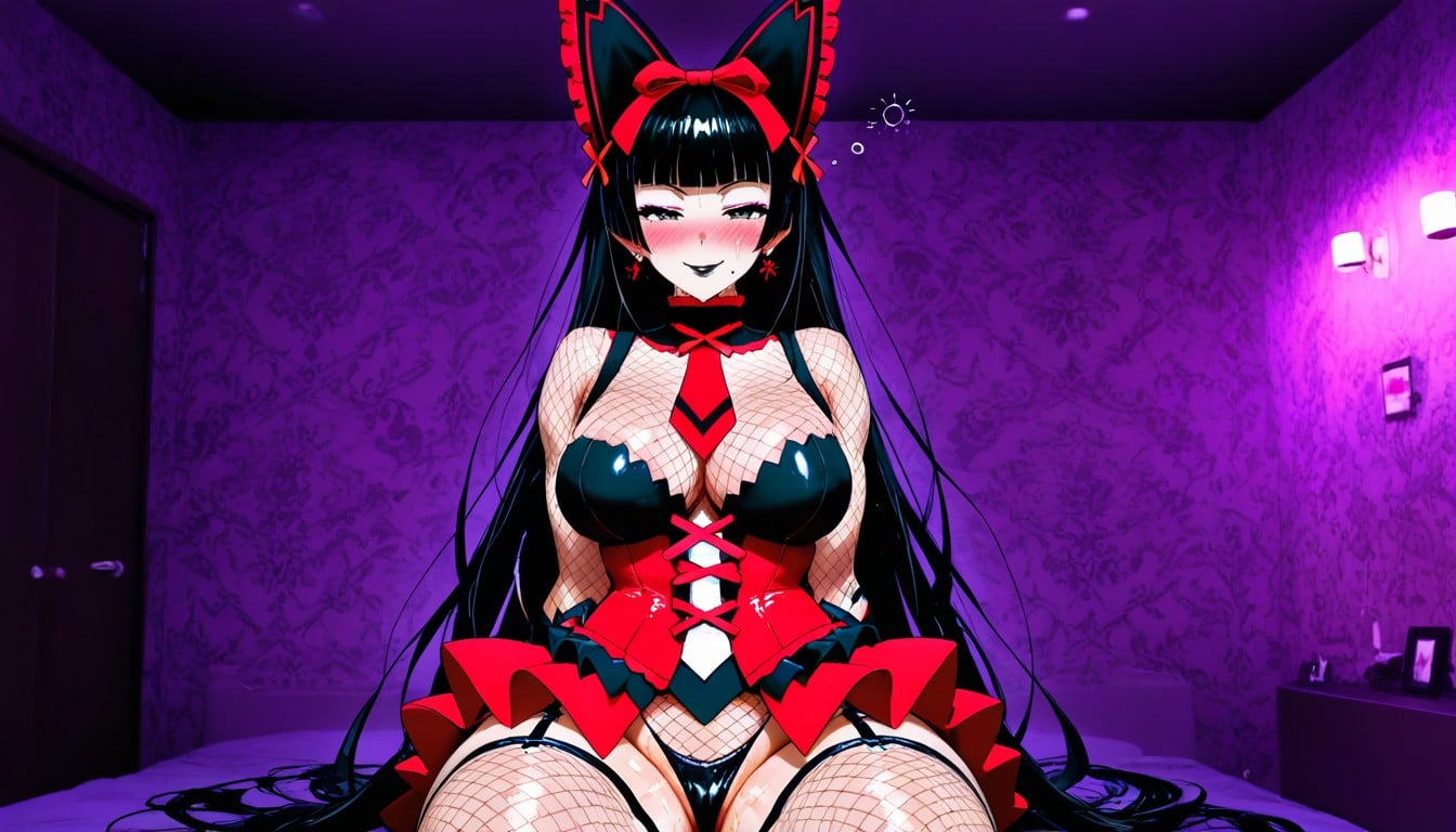 Looking At Viewer, Black Eyes, Unbelievably Long Straight Hair Hentai AI Porn