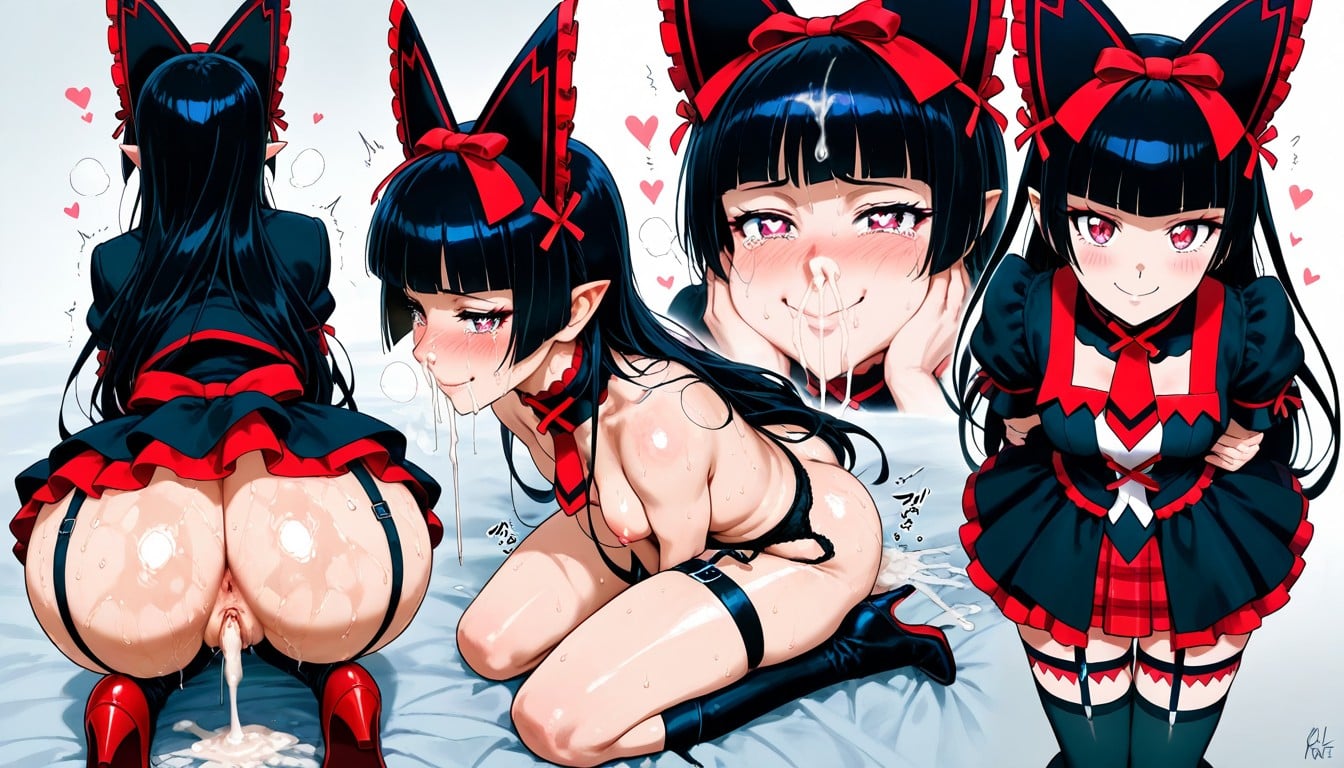 Kneeling, Thigh Strap, Excessive Saliva Hentai AI Porn