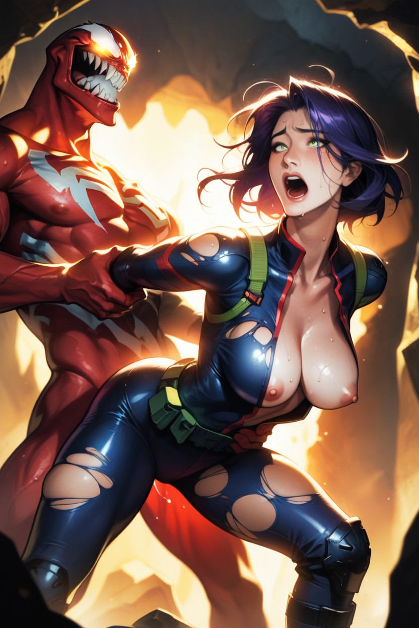 Sweaty, Several Torn Bodysuit, Shocked AI Porn