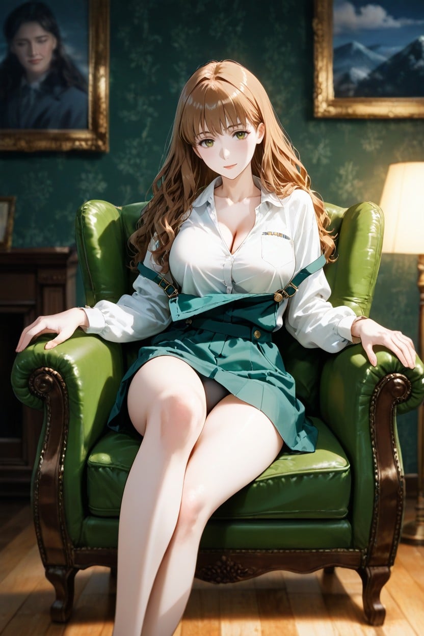 Green Leather Armchair, With A Soft, Moody Hentai AI Porn