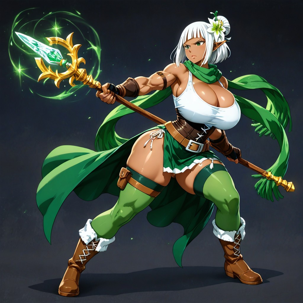 White Braids In Front Of Ears, Ready To Fight, White Hair Hentai AI Porn