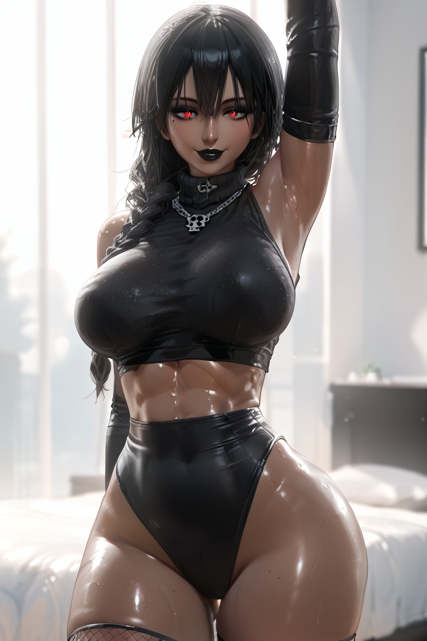 Woman, Black Eye Shadow, Simple Background Hentai AI Porn