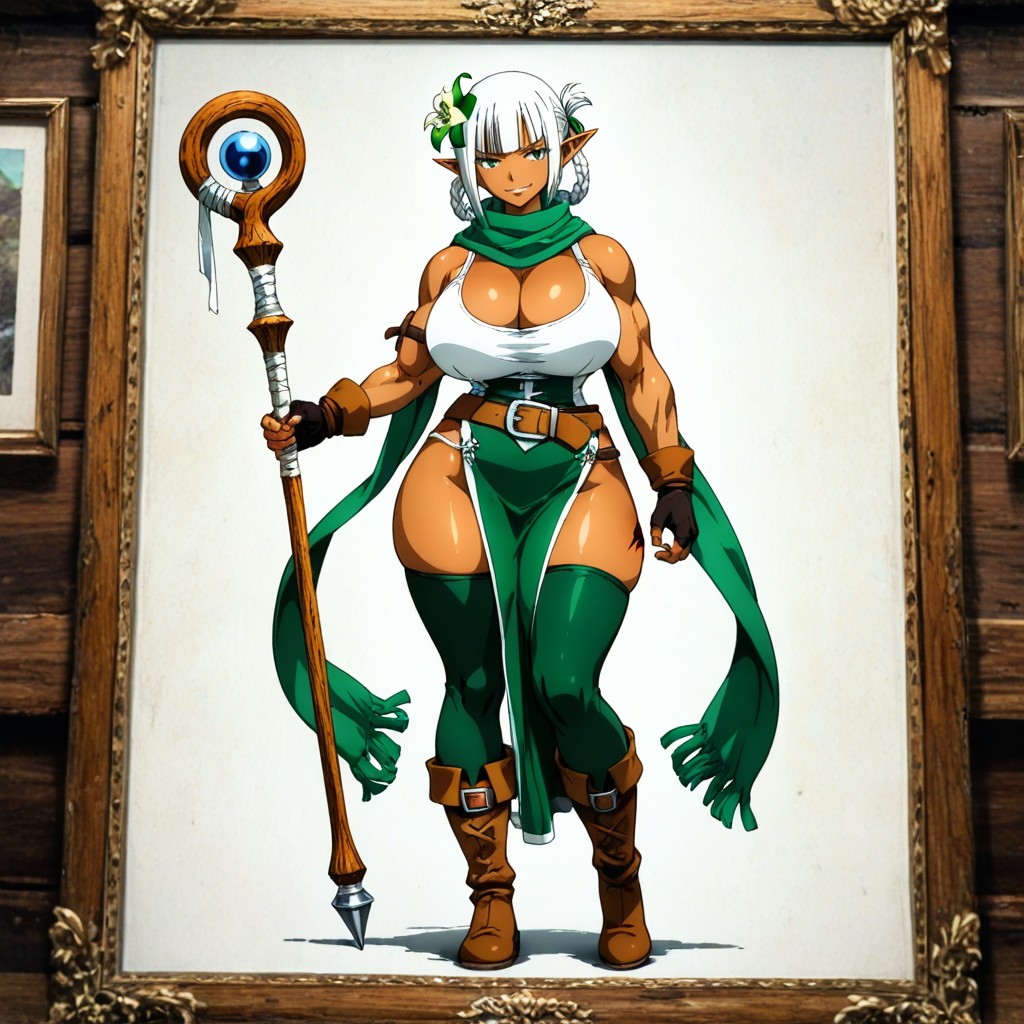 Appearance Of A Magic User With Magical Ornaments, White Braids In Front Of Ears, Beautiful Woman Hentai AI Porn