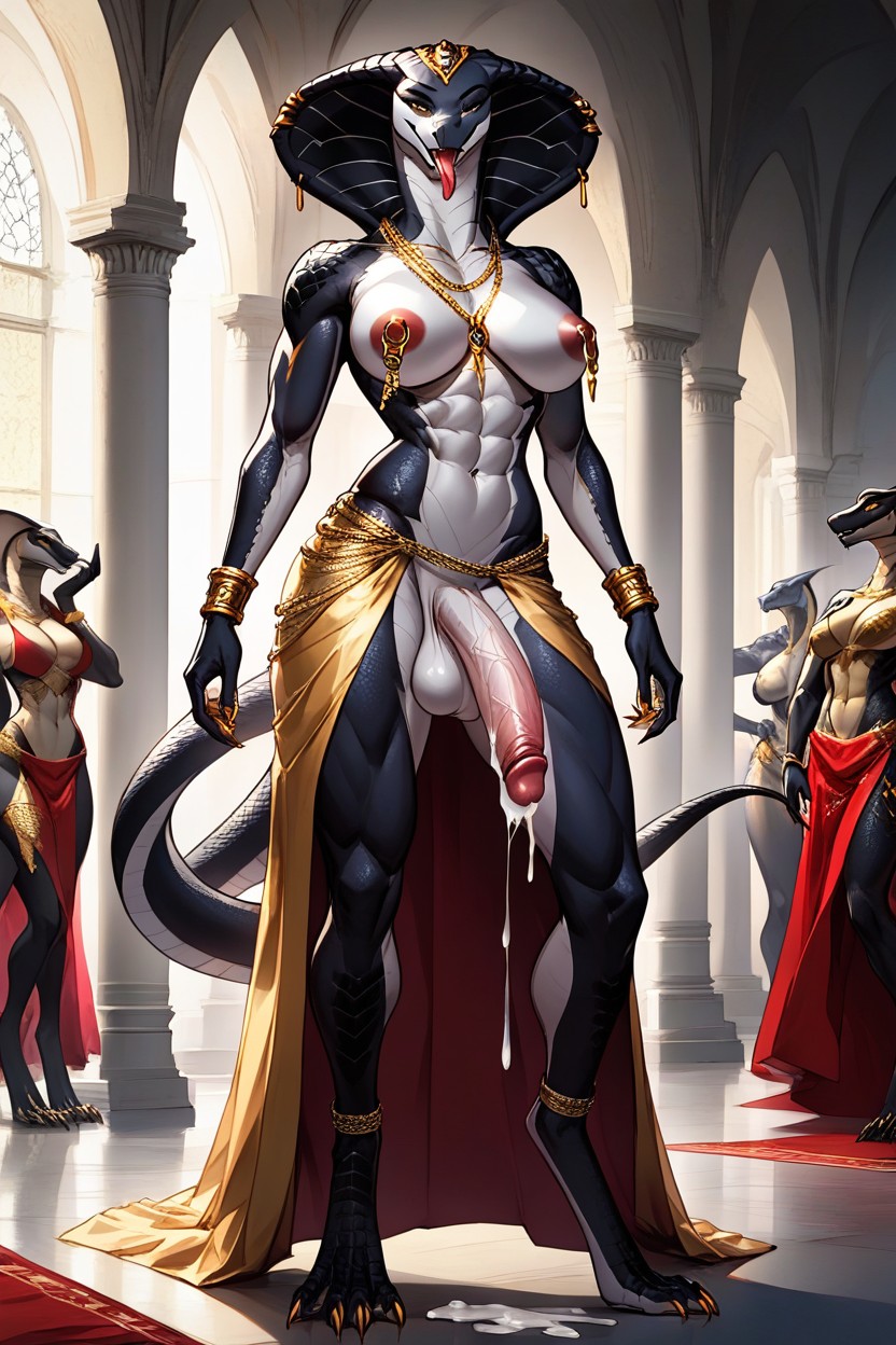 Scales Black - Silver, Delicate Gold Jewelry, A Barbell In Her Eyebrow And Tongue Furry AI Porn