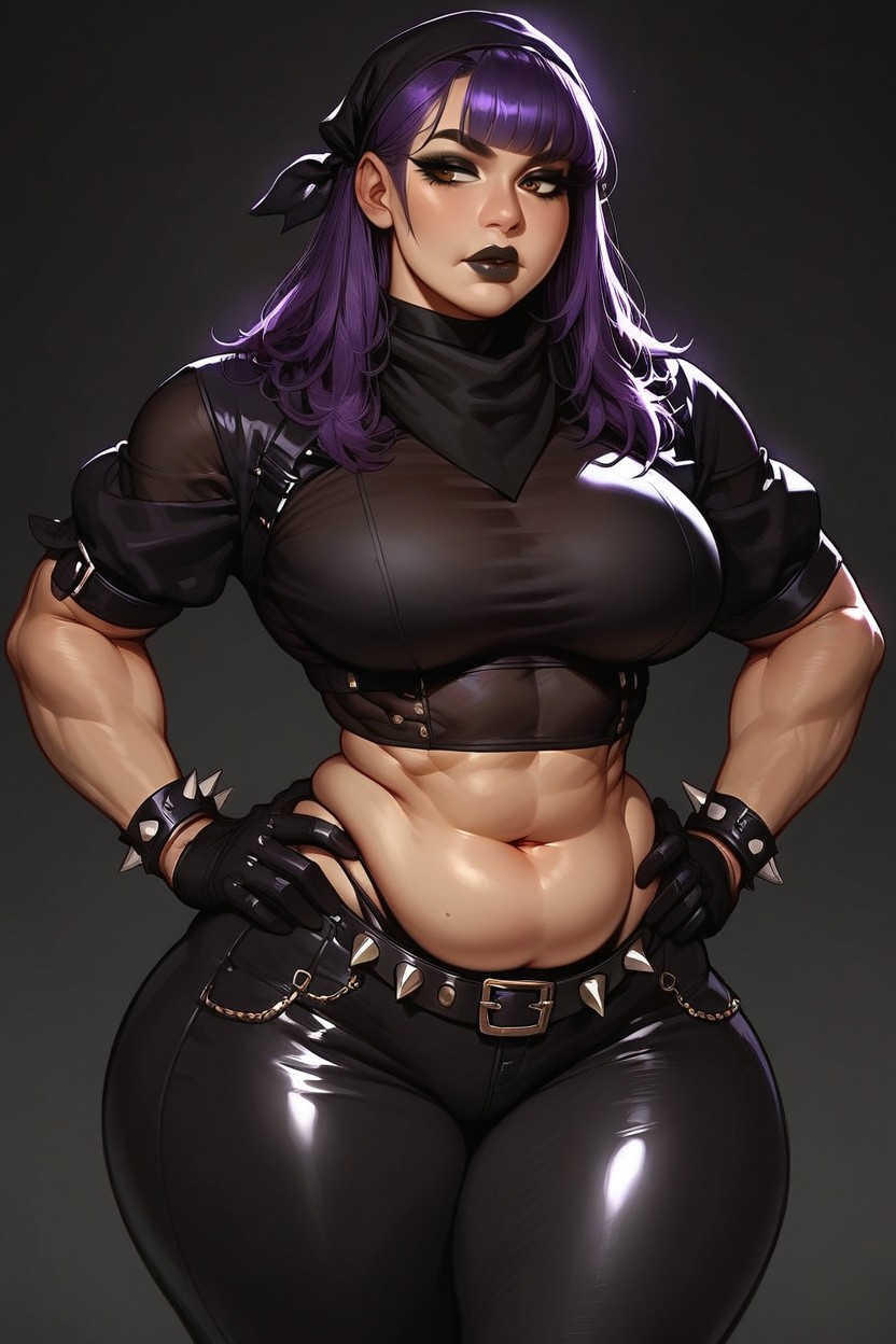 Big Eyelashes, Big Purple Bangs, Visible Ribs AI Porn