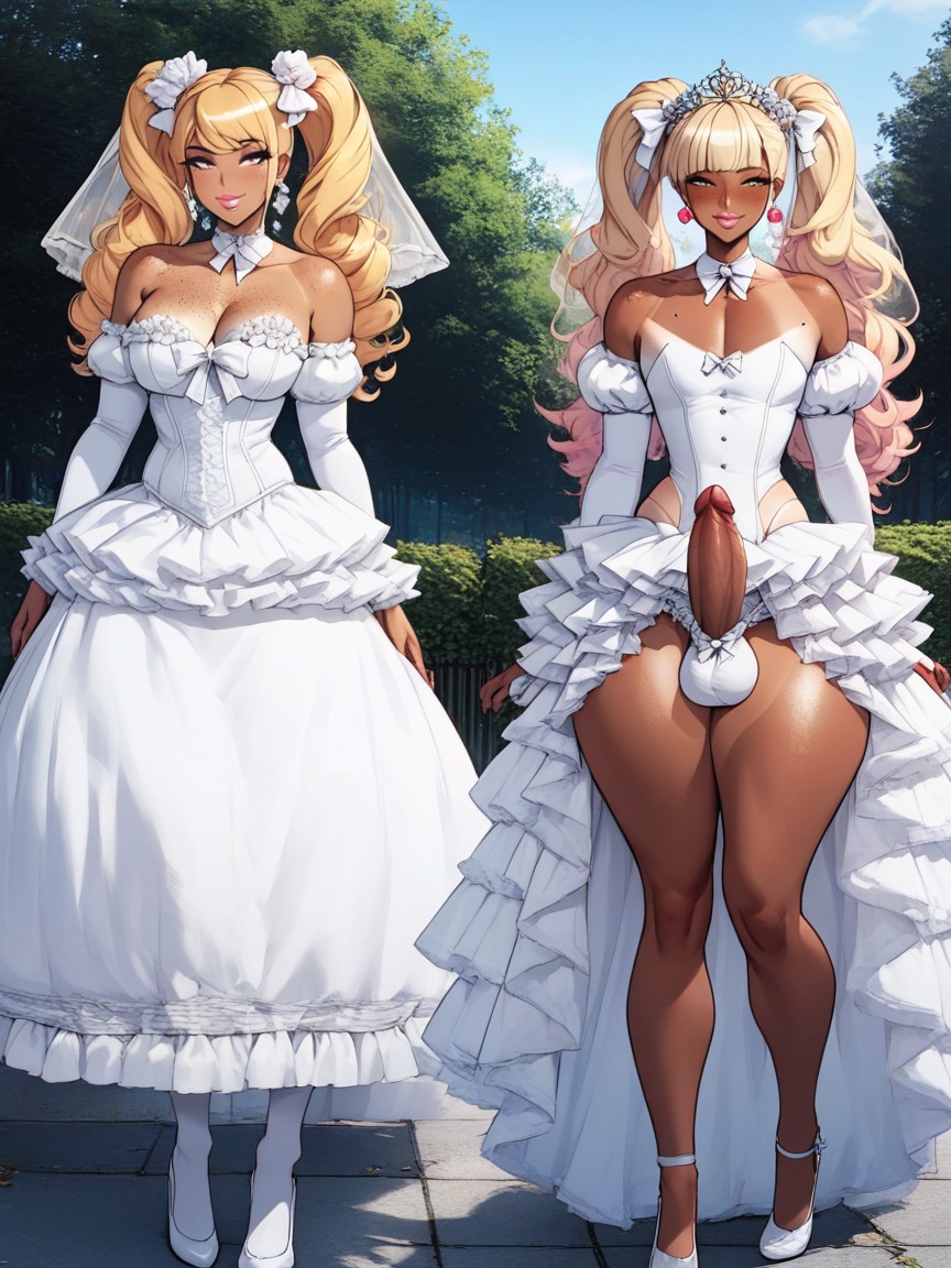 Slutty White Outfit, Tir À La Taille, Wide Hips Porno IA transsexuelle