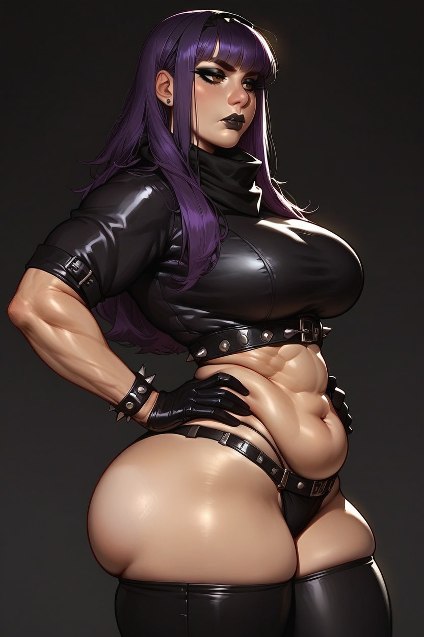 Straight Hair, No Emotions, Black Half Finger Gloves AI Porn