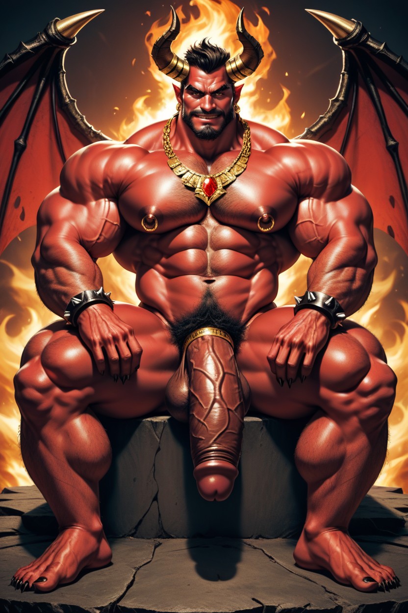 Veiny Cock, Wide Gold Cock Ring, Chest Hair AI Gay Porn