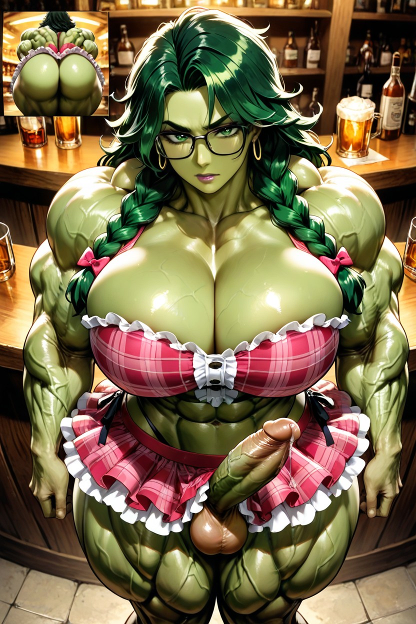 Long Braids With Bows, Ultra Muscular, High Thong Hentai AI Porn