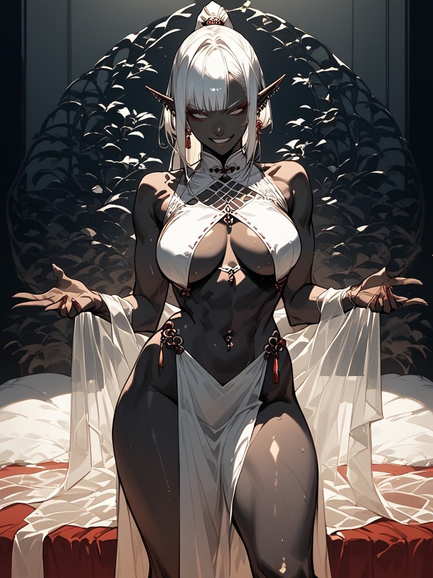 Smug Expression, Long Elf Ears With Earrings, 18+ Hentai AI Porn