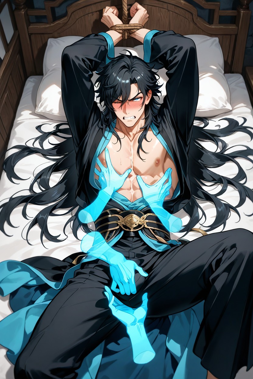 Black Hair, Tied Up, Slightly Puffy Top Of Head AI Gay Porn