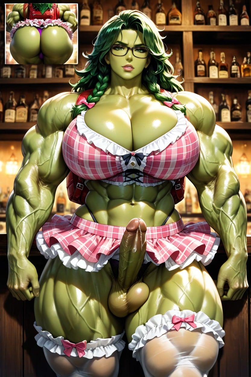 Glasses, Front View, Thick Thighs Hentai AI Porn