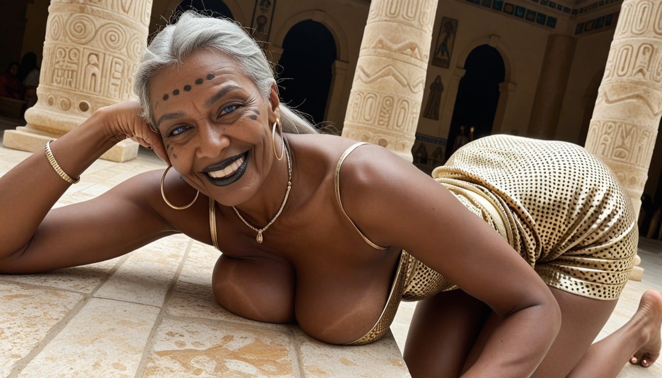 Large Ass, Facial Wrinkles, Cleopatra Golden Dress Ebony AI Porn