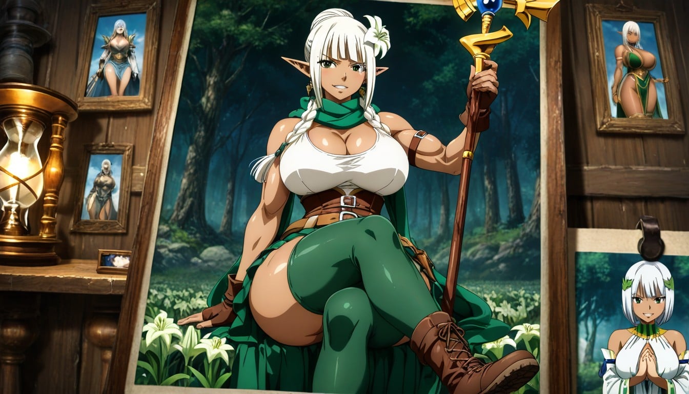 Massive Ass, Green Stockings From Mid Thigh Only On The Right Leg To The Foot, Long And Thick Green Scarf Covering The Neck Hentai AI Porn