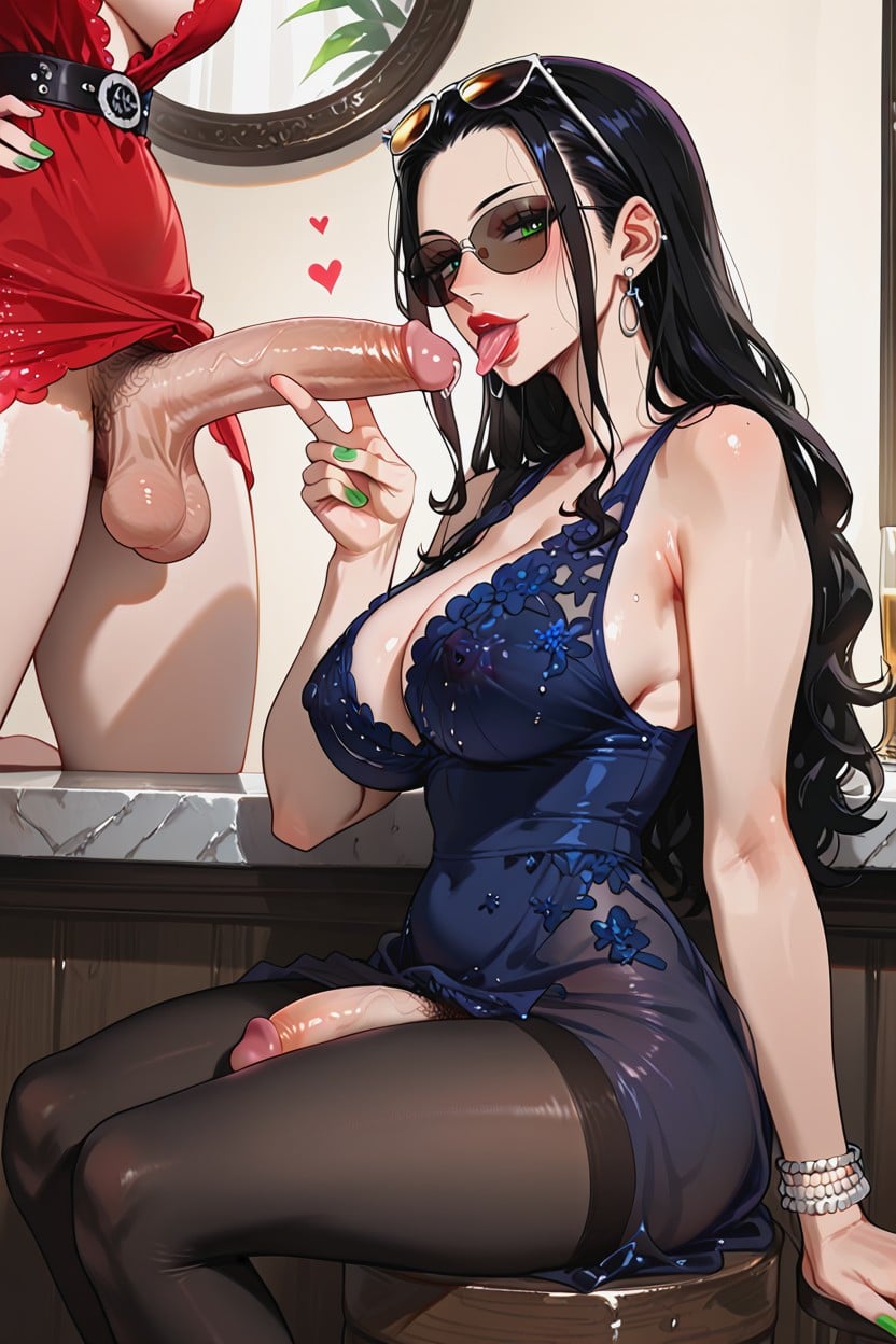 Sitting On A Stool, Sunglasses, Lick Her Lips Shemale AI Porn