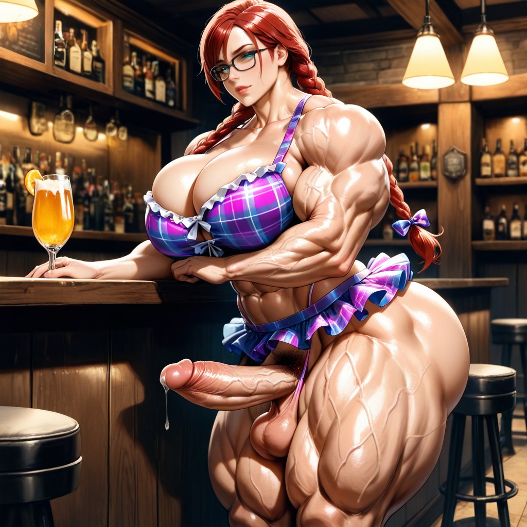 Ultra Muscular, Mini Skirt, Large Rounded Bimbo Breast Implants Hentai AI Porn