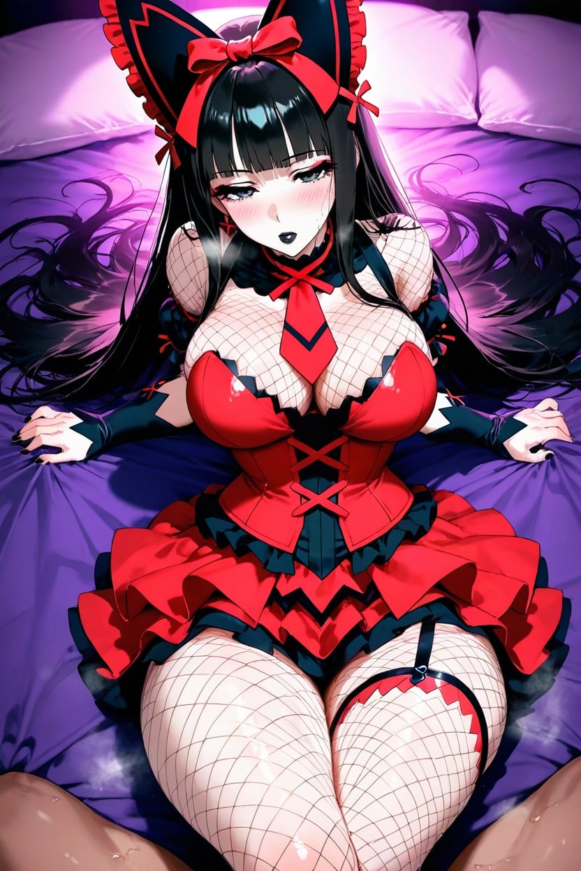 Tired Face , Legs Crossed, Sapubonva Red Corset And Skirt Hentai AI Porn
